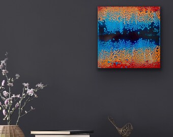 Original Acrylic Pour Painting on Canvas, 'Fire and Water' Abstract Wall Art