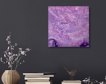 Original Abstract Acrylic Pour Painting, Purple Dream, 40cm Canvas