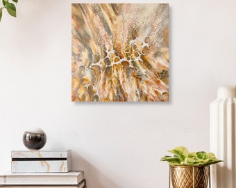 Abstract Acrylic Pour Painting, Metallic Desert Tones, Original Wall Art