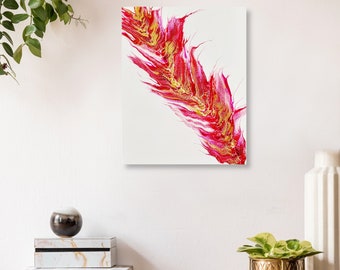 Original Abstract Acrylic Pour Painting, Magenta Pink Gold, 20x16 Canvas Wall Art