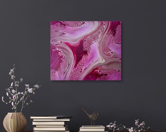 Abstract Acrylic Pour Painting, Metallic Silver, Original Canvas Art