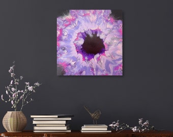 Original Abstract Acrylic Pour Painting, Purple Silver Magenta, 18x18 Canvas