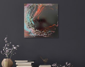 Original Galaxy Acrylic Pour Painting, Modern Abstract Canvas Wall Art (18x18)