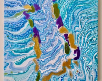 Abstract Acrylic Pour Painting, Jewel Necklace, Original Wall Art