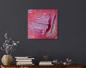 Original Acrylic Pour Painting, Purple and Silver Abstract Art (18x18)