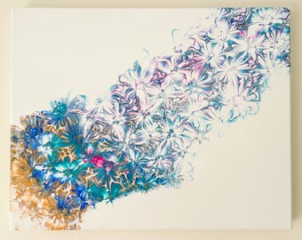 Original Abstract Acrylic Pour Painting, Fluid Floral Canvas Art