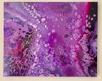 Original Abstract Acrylic Pour Painting, Purple Home Decor (40cm x 50cm)