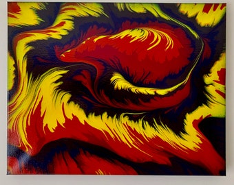 Original Acrylic Pour Painting, Red Yellow Blue Swirls, Modern Wall Art (40x50cm)