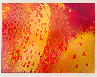 Original Acrylic Pour Painting, Red Gold Cell Art, Modern Wall Decor