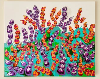 Original Acrylic Pour Painting, Modern Floral Wall Art (20x24 inches)