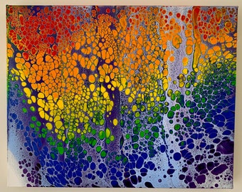 Original Abstract Acrylic Pour Painting, Colorful Home Decor Wall Art
