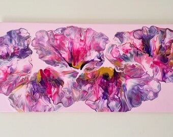 Original Pink Dutch Pour Acrylic Painting on Canvas, 12x24 Abstract Wall Art