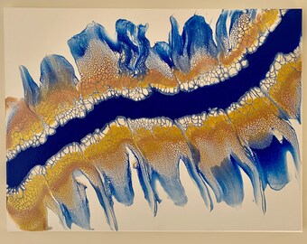Metallic River Abstract Acrylic Pour Painting, Original Wall Art (45cm x 60cm)