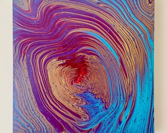 Original Abstract Acrylic Pour Painting, Metallic Gold Fluid Art, 18x18 Canvas