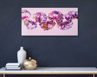 Original Pink Dutch Pour Acrylic Painting, Modern Abstract Canvas Art