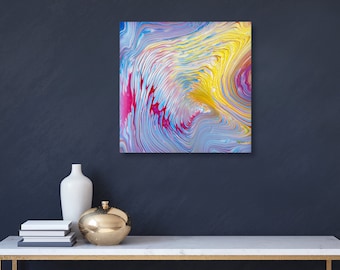 Original Pastel Acrylic Pour Painting, Modern Abstract Art, 18x18