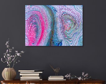 Original Abstract Acrylic Pour Painting, Colorful Rings, Modern Wall Art