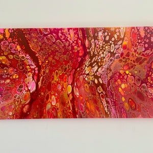 Original abstract acrylic pour painting on canvas, modern canvas wall art, fluid pour art for the home or office, colourful cells