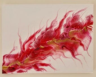 Original Abstract Acrylic Pour Painting, Gold and Pink Wall Art