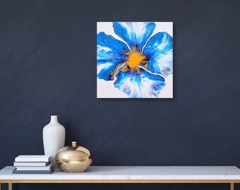 Original Acrylic Pour Flower Painting, Modern Abstract Art, 18x18