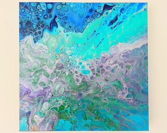 Original Abstract Acrylic Pour Painting, Modern Fluid Art, 18x18