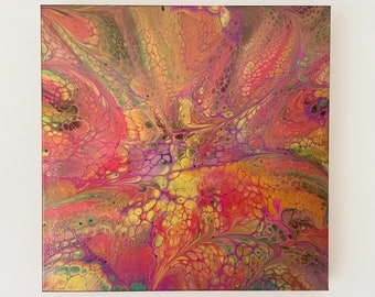 Original Metallic Acrylic Pour Painting, Contemporary Abstract Canvas Art