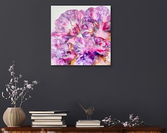Original Abstract Acrylic Pour Painting, Pink Purple Fluid Art