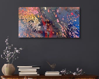 Original Abstract Acrylic Pour Painting, Modern Fluid Art (16x32 inches)