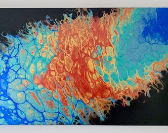 Metallic Nebula Acrylic Pour Painting, Original Abstract Wall Art