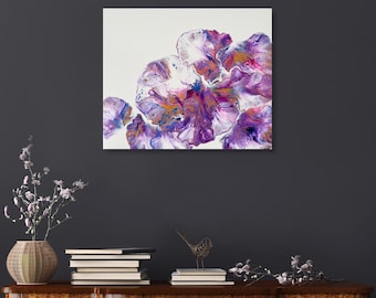 Original Abstract Acrylic Pour Painting, Modern Floral Canvas Wall Art
