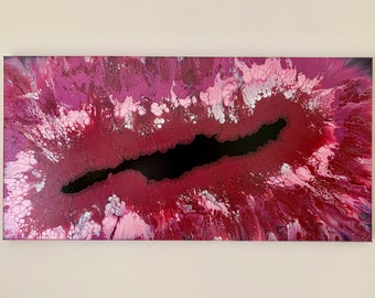 Original Abstract Acrylic Pour Painting, Modern Fluid Art, 16x32 Canvas