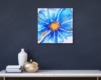 Original Acrylic Pour Flower Painting, Modern Abstract Wall Art, 18x18