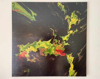 Original Abstract Acrylic Pour Painting, Modern Fluid Art, 24x24 Canvas