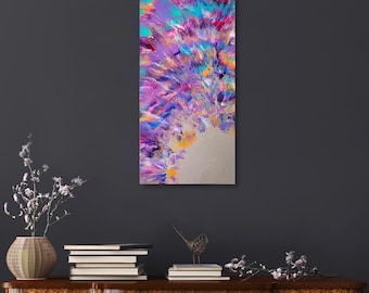 Original Abstract Acrylic Pour Painting, Rainbow Fluid Art, 31x16 Canvas