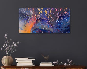 Original Abstract Acrylic Pour Painting, Modern Fluid Wall Art (16x32)