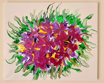 Original Acrylic Pour Painting on Canvas, Modern Floral Wall Art (20x24 inches)