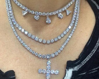 3 row necklace with gorgeous stones and cross