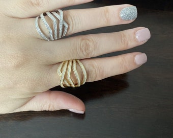Dinner Ring In Sterling Silver With Cubic Zirconia