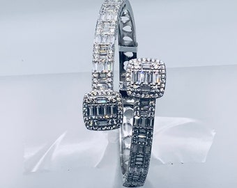 Sterling Silver Bangle, 925 Baguette Cuff with Cubic Zirconia bracelet, Gifts for her, Beautiful Bracelet.