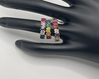 Baguette Eternity Band Rainbow In Gold Tone Sterling Silver