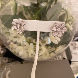 Flower Earrings with Cubic Zirconia in Sterling Silver