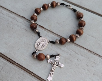 Wooden Auto Car Decade Rosary with Saint Benedict Crucifix--Handmade in USA