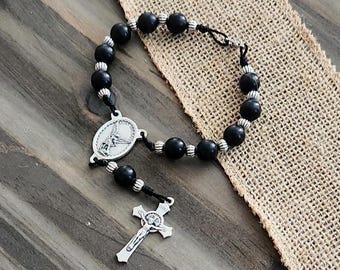 St Michael Black Wood Auto Rosary