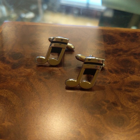 SWANK Gold Tone and Black Musical Notes Cufflinks - image 1