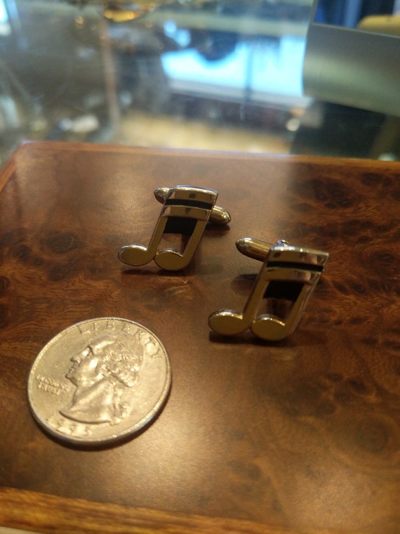 SWANK Gold Tone and Black Musical Notes Cufflinks - image 2