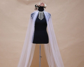 4th 3uwzpll8jm Blush beaded wedding dress with a matching tulle cape with lace appliques for a unique look. https www etsy com market fairy wedding cape