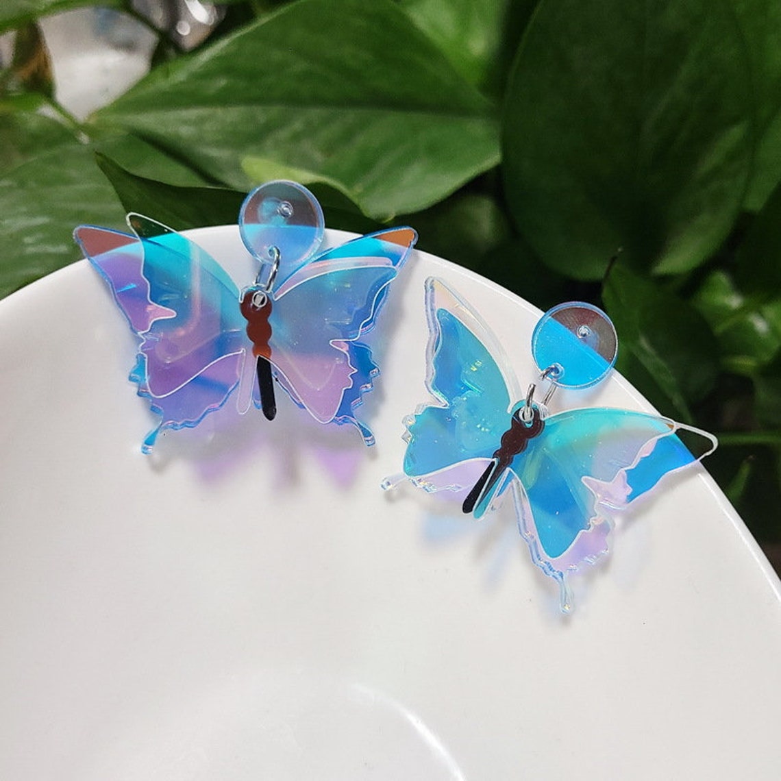 Holographic Transparent Butterfly Blue Ray Insect Dangle Etsy