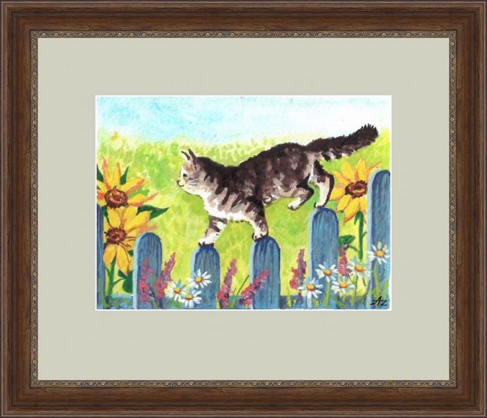 Cat Painting Sunflower Original Art Summer Landscape Pet Etsy