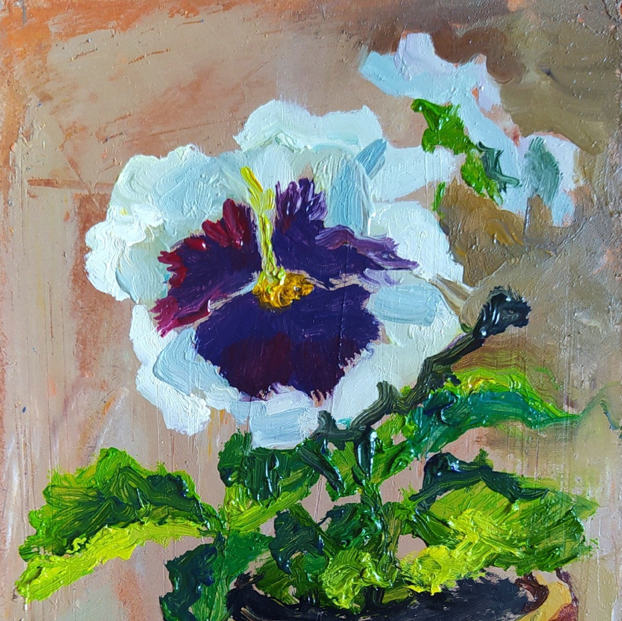 White Viola Painting Violet Original Art Flower Small Wall Art Etsy