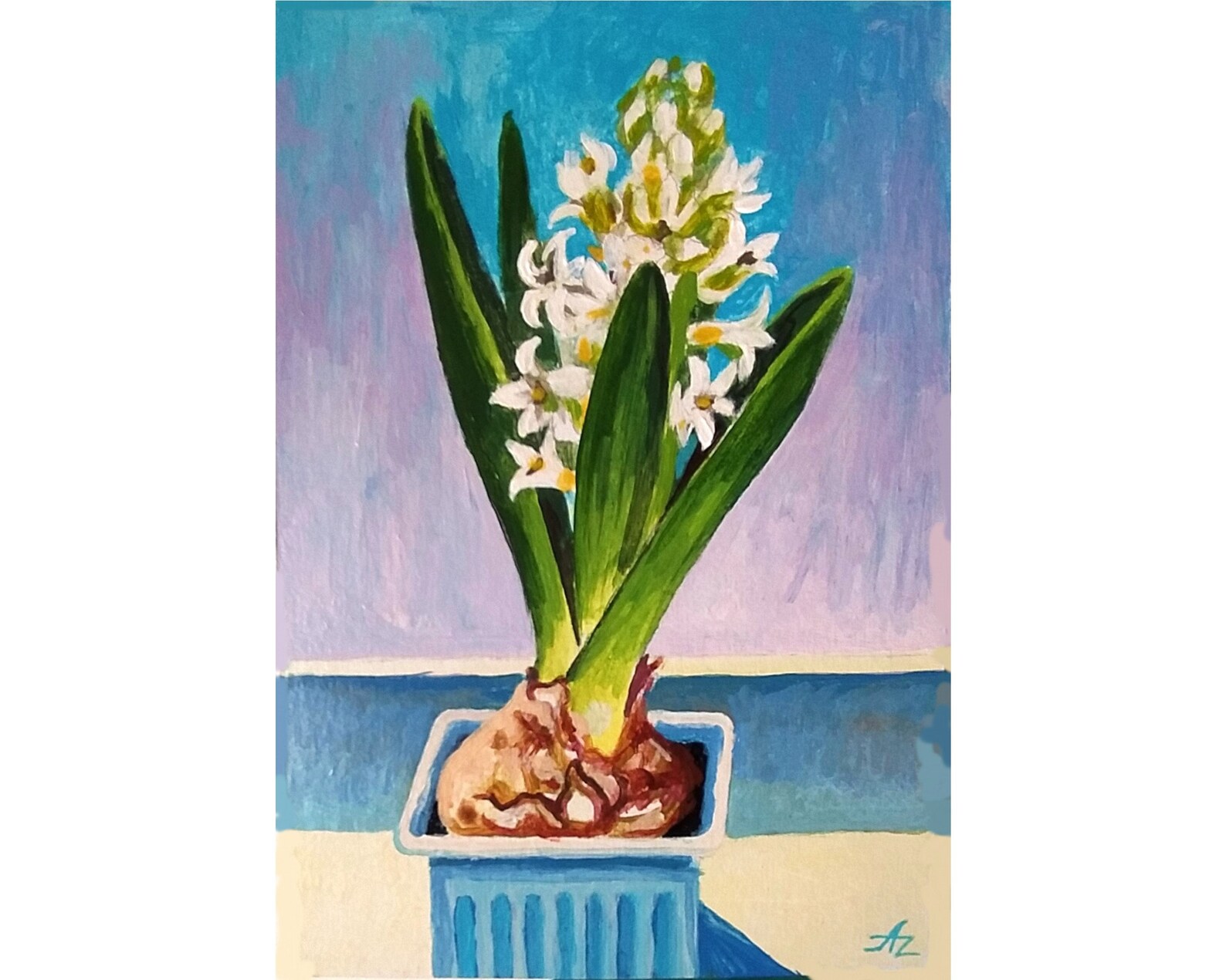 White Flower Painting Hyacinth Original Art Spring Floral | Etsy